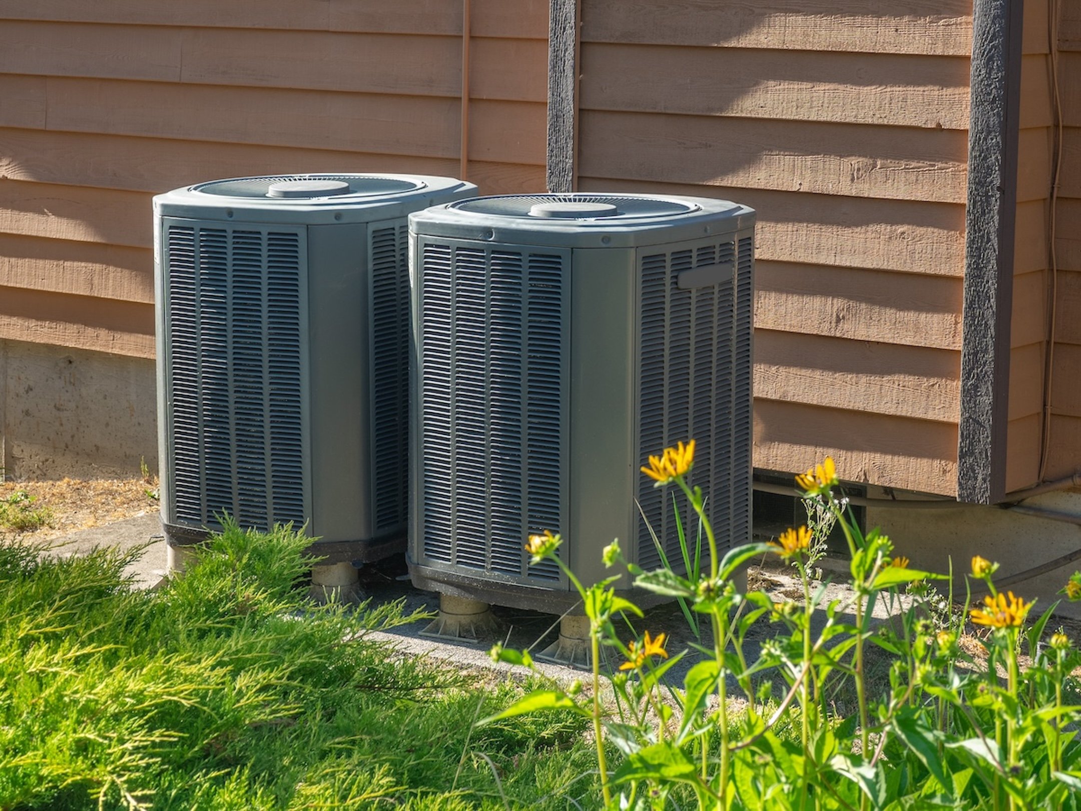 Air conditioning units outside an apartment complex
